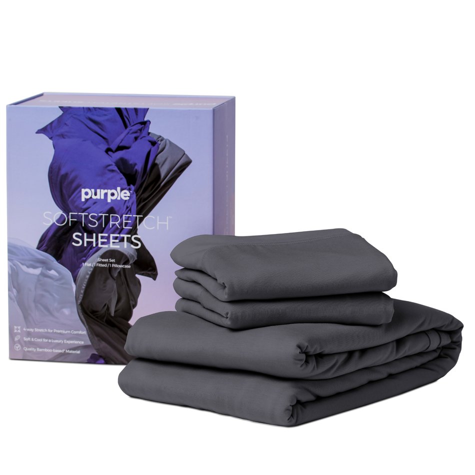 Purple SoftStretch Split King Split K. Stormy Gray Sheet Set