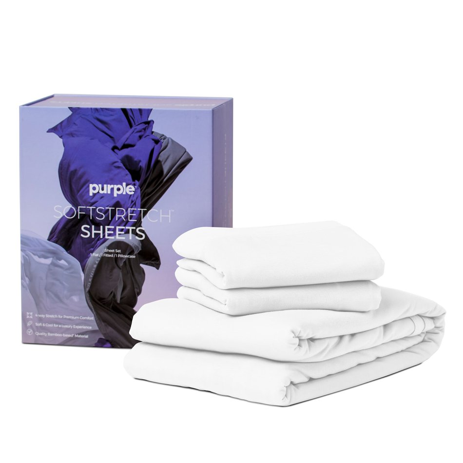 Purple SoftStretch Split King True White Sheet Set Se